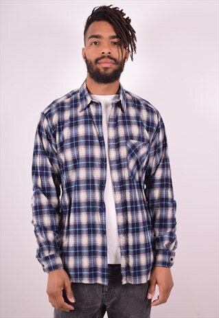MENS VINTAGE SHIRT LARGE BLUE CHECK 90S