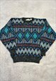 VINTAGE KNITTED JUMPER ABSTRACT PATTERNED GRANDAD SWEATER