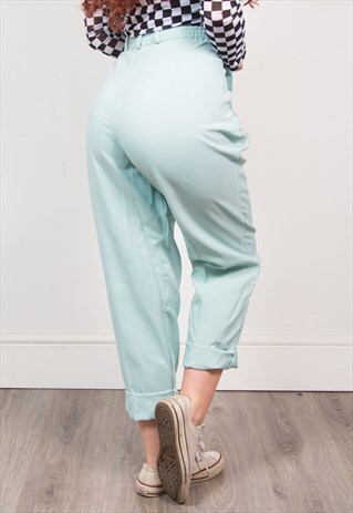 90'S LIGHT BLUE HIGH WAIST STRAIGHT LEG TAPERED TROUSERS