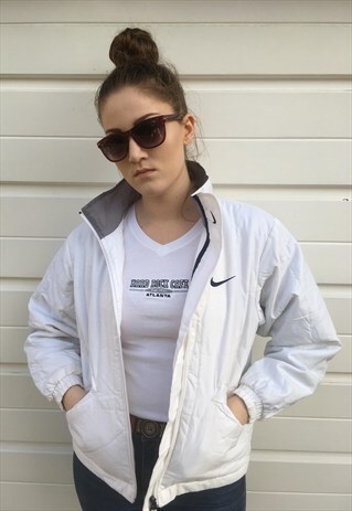 WOMENS VINTAGE 80S ADIDAS COAT WHITE JACKET ZIPPER PUFFER