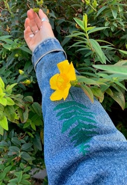 Vintage Levi's Denim Jacket w Painted Wild Flowers Leaves