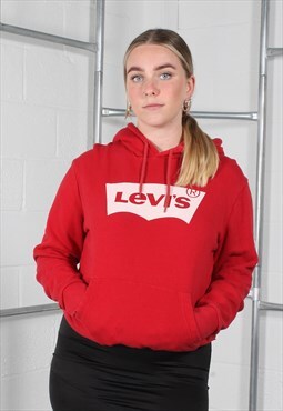 Vintage Levi's Hoodie in Red with Spell Out Logo Medium