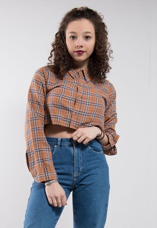 90'S FLANNEL CROP SHIRT WITH SCRUNCHIE