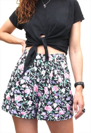 DENIM OVERSIZED SHORTS BLACK FLORAL SHORTS GRUNGE SHORTS M