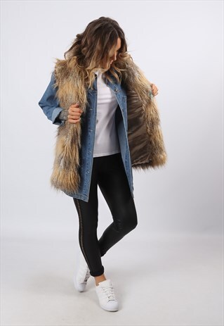 FAUX FUR GILET WAISTCOAT JACKET LONG UK 8 - 10 (E8CG)