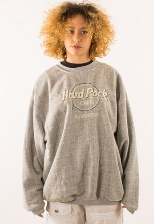 VINTAGE 90S GREY HARD ROCK CAFE CREWNECK SWEATSHIRT