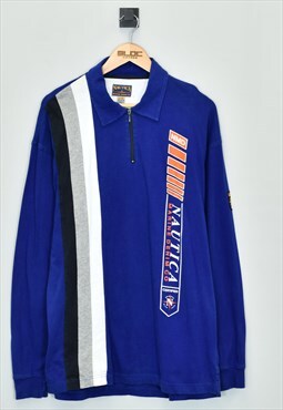 Vintage Nautica Quarter Zip Sweatshirt Blue XLarge