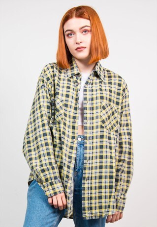 VINTAGE 90'S YELLOW CHECK GRUNGE FLANNEL SHIRT