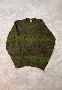 Vintage Abstract Knitted Jumper Patterned Grandad Sweater
