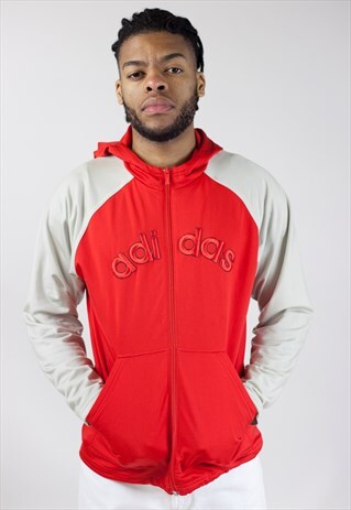 VINTAGE ADIDAS RED HOODED ZIP UP 90'S JACKET