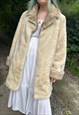 VINTAGE 90S SIZE LARGE FAUX FUR CREAM TRENCH COAT