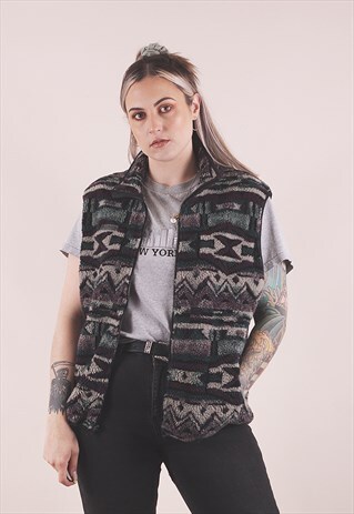 VINTAGE COLUMBIA CRAZY PRINT FLEECE GILET JACKET /A10062