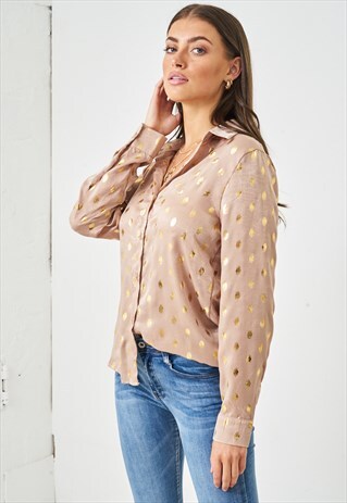 GOLD SPOT PRINT SHIRT IN BEIGE