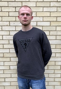 Vintage 1900s Black Guess Logo Large Pullover Sweatshirt 