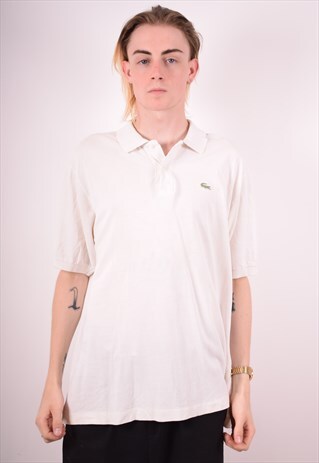 LACOSTE MENS VINTAGE POLO SHIRT XL WHITE 90S