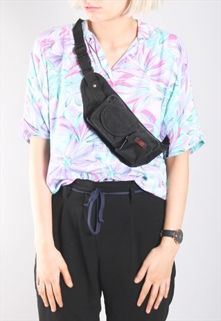 VINTAGE 90S BLACK CANVAS FESTIVAL BELT BUM BAG BUMBAG