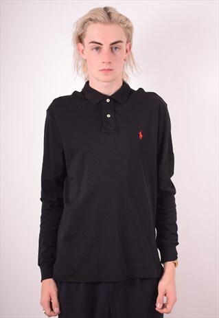 POLO RALPH LAUREN MENS VINTAGE POLO SHIRT MEDIUM BLACK 90S