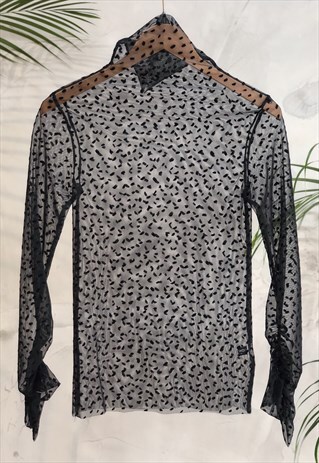 ALL BLACK FLECKED SHEER LONG SLEEVED TOP