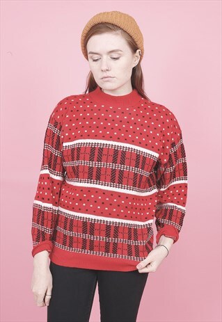 VINTAGE RED PATTERNED JUMPER /R14130