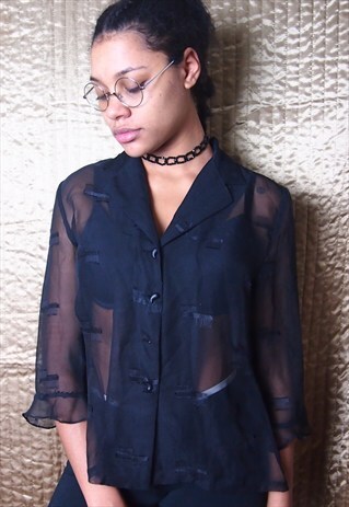 BLACK SHEER BLOUSE WITH PATTERN