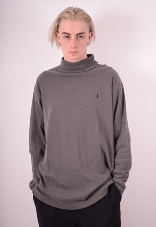 POLO RALPH LAUREN MENS VINTAGE JUMPER SWEATER LARGE GREY 90S