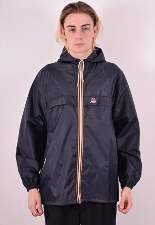 K-WAY MENS VINTAGE JACKET MEDIUM NAVY BLUE 90S
