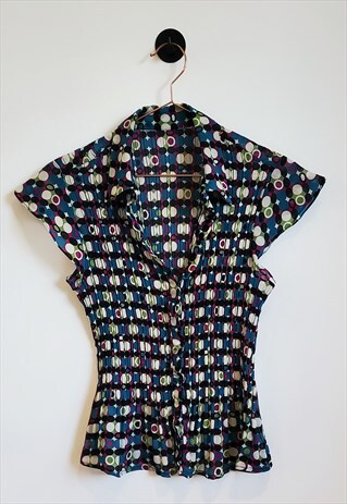 VINTAGE 90S ABSTRACT PLEATED CAP SLEEVE BLOUSES SIZE 8-10