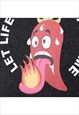 CHILI PRINT T-SHIRT FLAME SLOGAN TEE PUNK TOP IN ACID BLACK