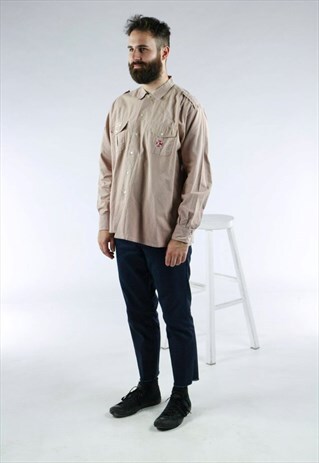BEIGE BOY SCOUT SHIRT / OVERSIZED BUTTON UP SHIRT