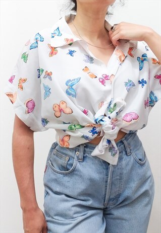 VINTAGE Y2K OVERSIZE MULTICOLORED BUTTERFLIES SHIRT