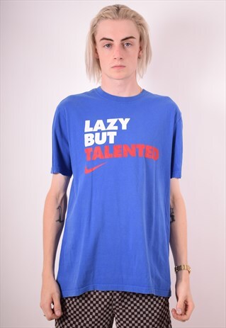 NIKE MENS VINTAGE T-SHIRT TOP LARGE BLUE 90S