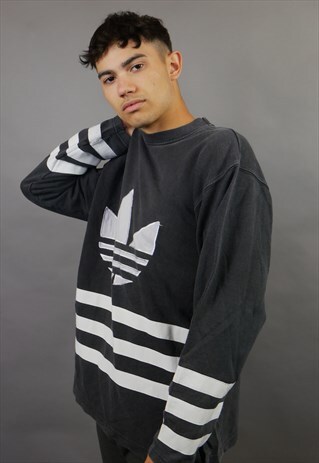 DARK GREY ADIDAS ORIGINALS SPELL OUT SWEATSHIRT