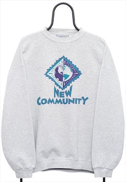 Vintage 90s New Community Graphic Grey Sweatshirt Womens