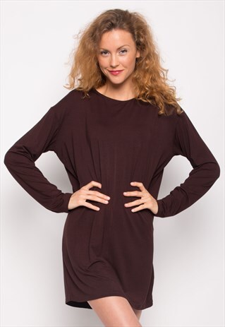 PURE COTTON LONG T-SHIRT TOP (BROWN)