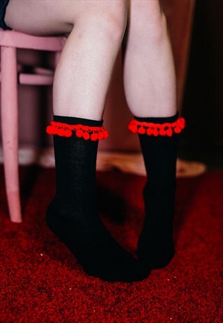 BLACK POMPOM SOCKS