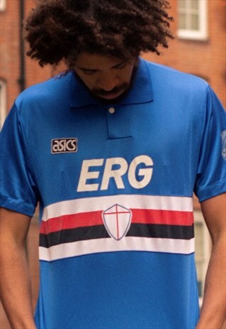 VINTAGE ASICS SAMPDORIA FOOTBALL SHIRT IN BLUE