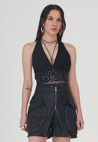VINTAGE 80'S ZIP UP LEATHER SHORTS/SKIRT