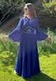 70's Vintage Blue Fluted Sleeve Silver Lurex Maxi Dress