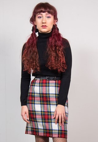 VINTAGE 90'S RED CHECKED HIGH WAIST CLUELESS SKIRT