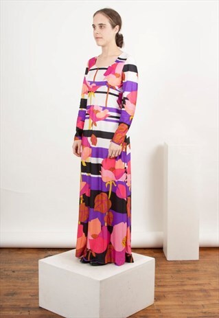 MULTICOLOR LONG SLEEVE DRESS / MAXI 60S DRESS