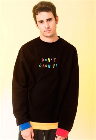 BLACK SWEATSHIRT BLUE & RED CUFFS YELLOW WAIST