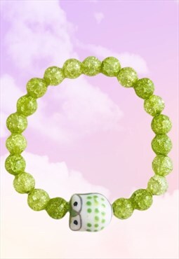 Green Owl Lime Green Crackle Quartz Beaded Gemstone Bracelet