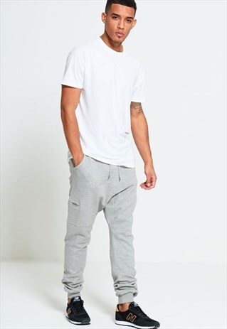 MENS ZIP DETAIL LIGHT GREY KNIT JOGGING BOTTOMS