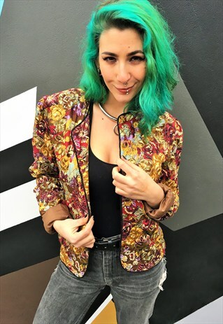 VINTAGE FLORAL COLLARLESS JACKET
