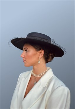 Vintage Black Occasion Ascot Hat
