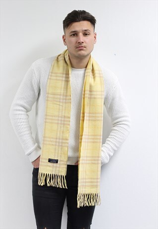 VINTAGE LAMBSWOOL CHECKED SCARF YELLOW-AS220