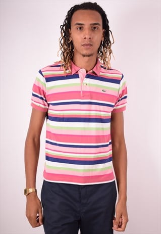 LACOSTE MENS VINTAGE POLO SHIRT SMALL MULTI STRIPES 90S