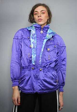 VINTAGE ELLESSE FLORAL PATTERN SKI PUFFER JACKET WITH HOOD