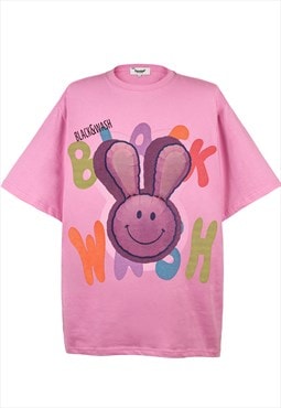 Bunny print t-shirt Y2K rabbit graffiti tee anime top pink