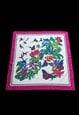 80's Vintage Hand Rolled Hummingbird Butterfly Pink Scarf